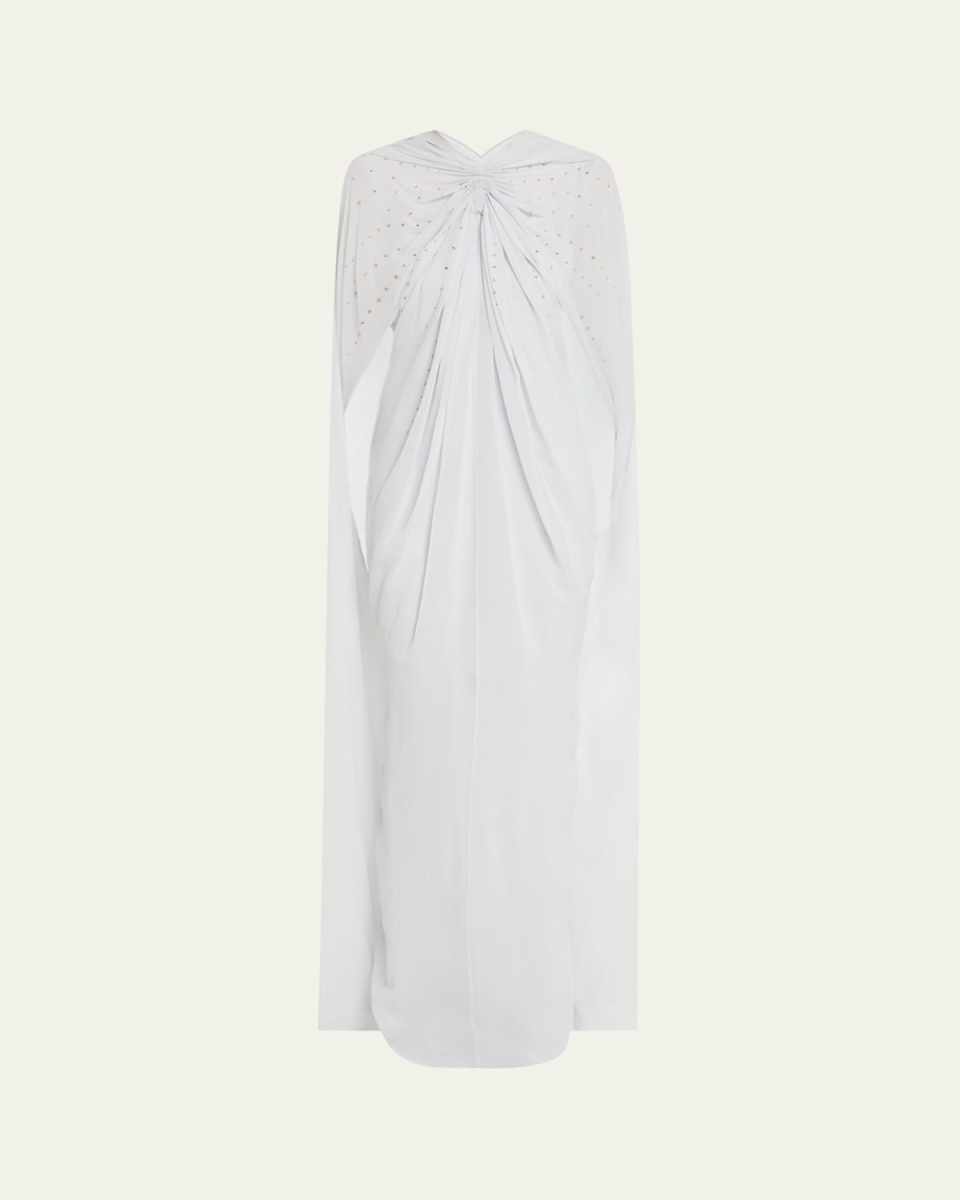 Embellished Draped Silk Cape Gown